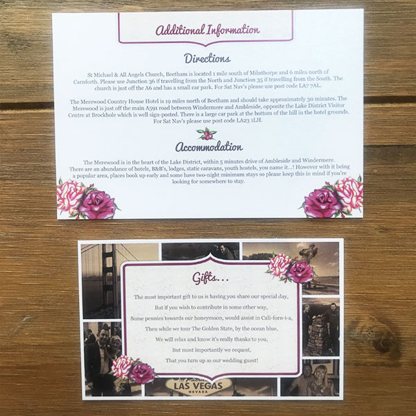 Wedding Stationery - Additional Information and Gifts Cards
